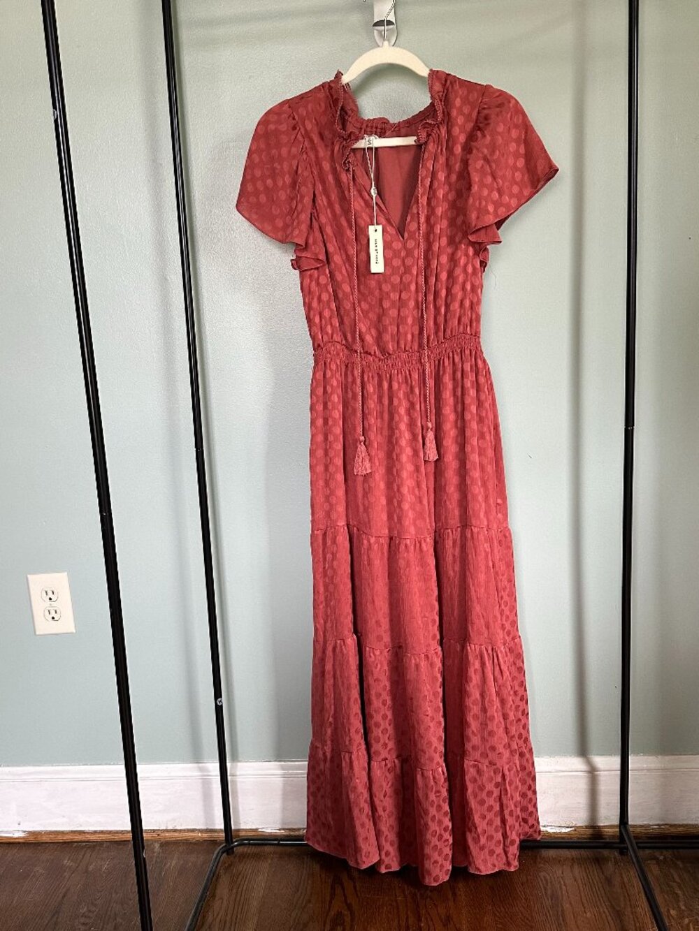 NWT Max Studio Polka Dot Tiered Flutter Sleeve Maxi Dress Medium - Picture 5 of 8